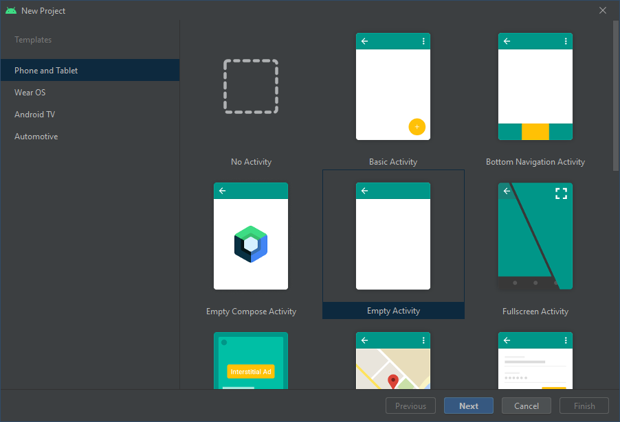 Plantillas de Android Studio
