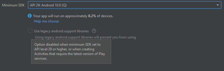 Opción de Android Support deshabilitada